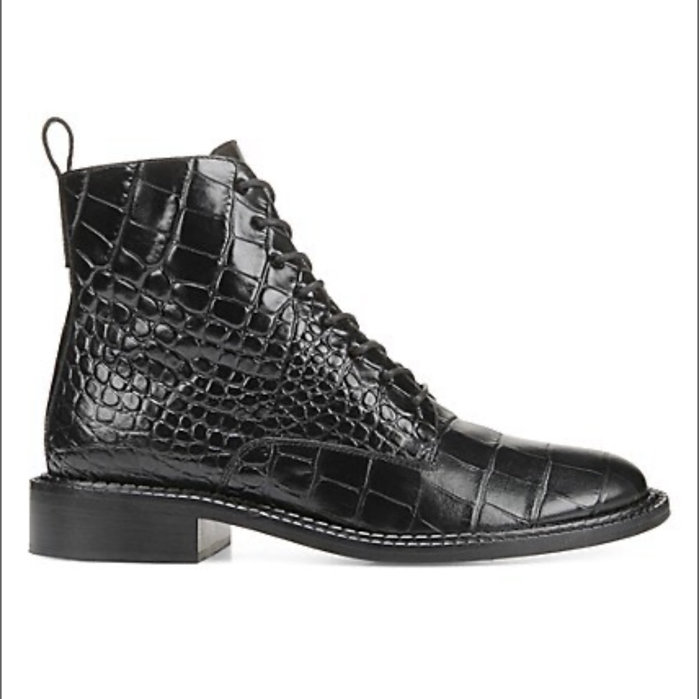 Vince Leather Croc Combat Boots, Size 10